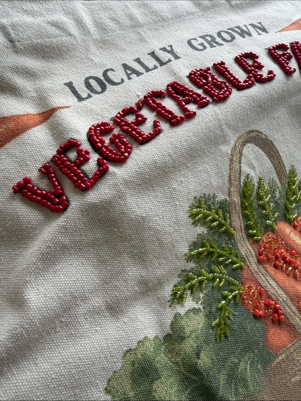 Locally Grown Vegetable Farm Canvas Tote - Cream with Red & Green Print - Picture 2 of 4